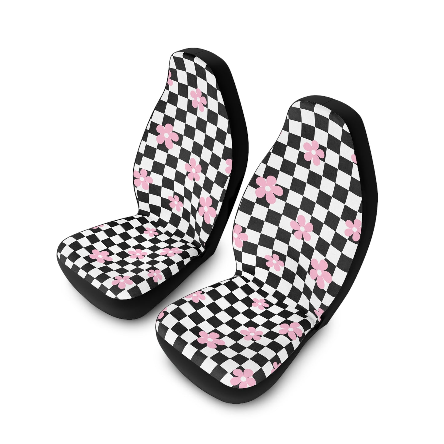 Daisy Checkered Board Car Seat Covers BabeDriven Polyester Pink Vehicle Interior Accessories
