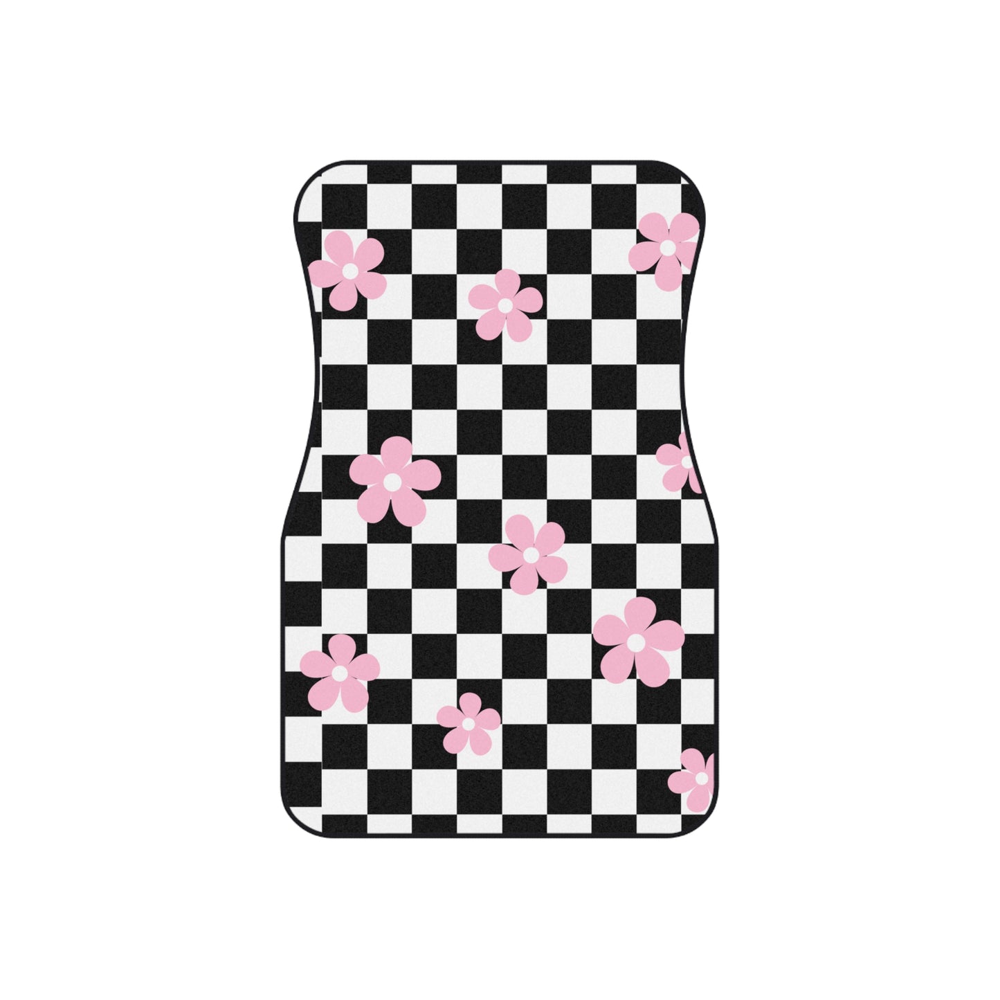 Pink Daisy Checkered Board Car Mats Set of 4 BabeDriven Floor Mats Cute Vehicle Accessories