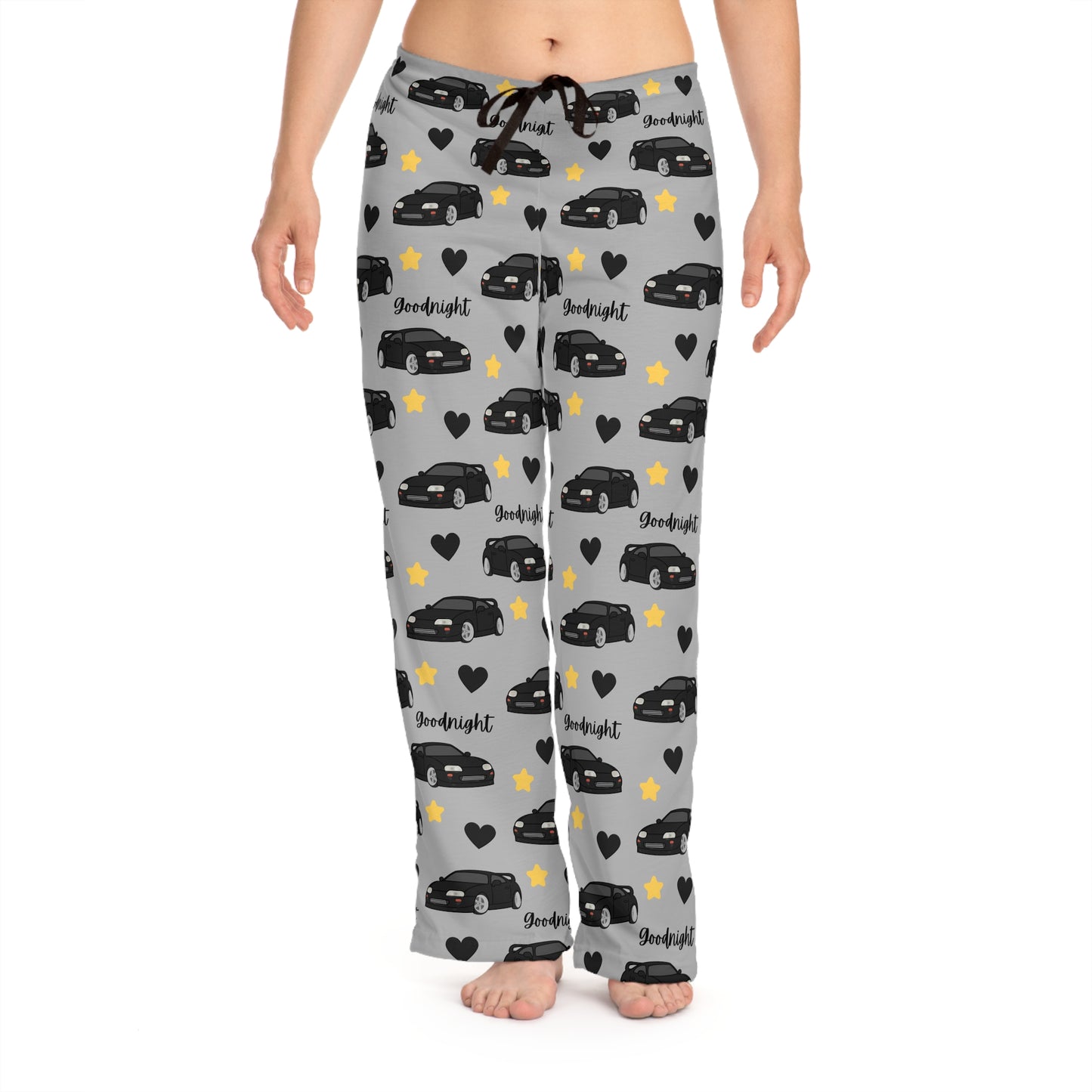 Mk4 Goodnight Black Toyota Supra Pj Stars Hearts Car Printed Grey Pants BabeDriven Women's Pajama Pants