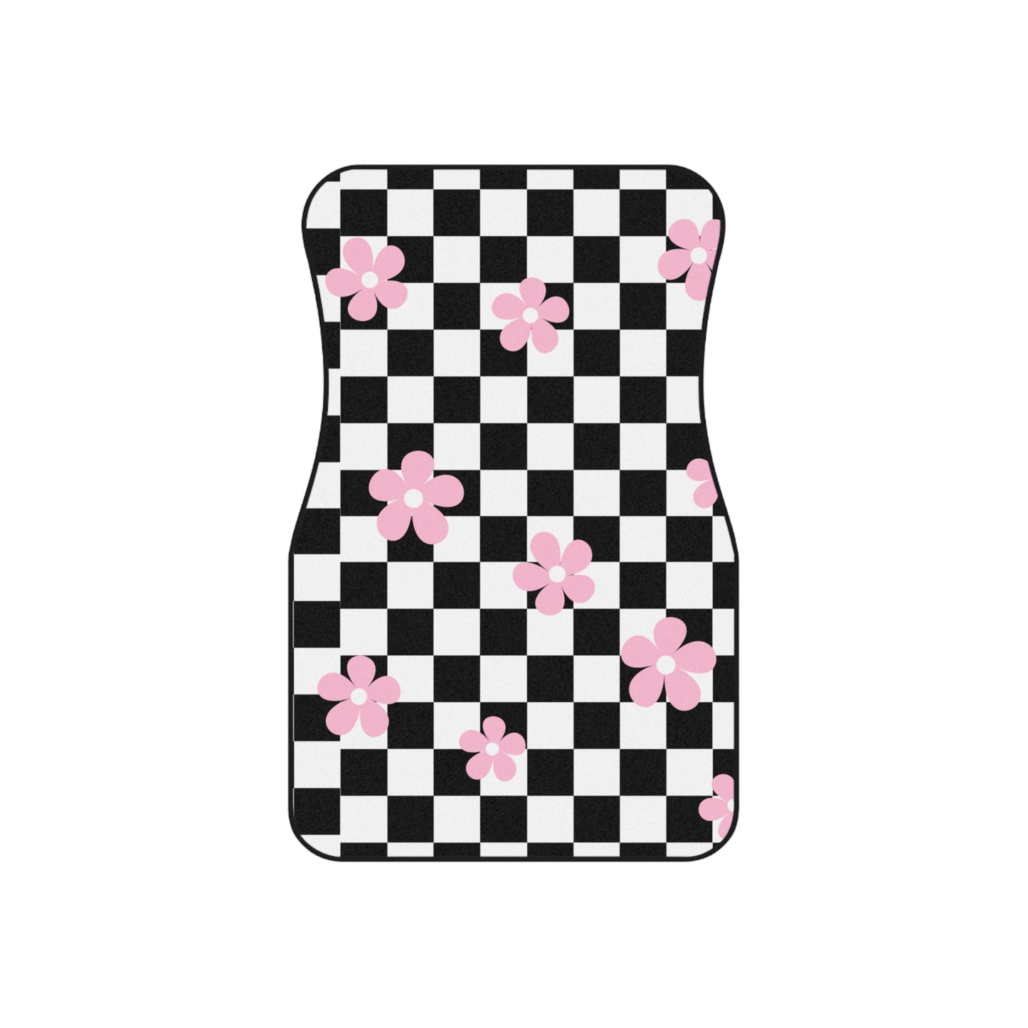 Pink Daisy Checkered Board Car Mats Set of 4 BabeDriven Floor Mats Cute Vehicle Accessories