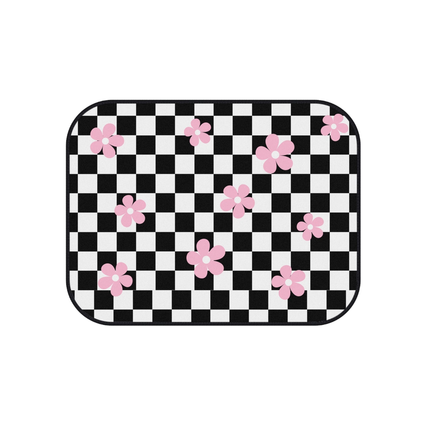 Pink Daisy Checkered Board Car Mats Set of 4 BabeDriven Floor Mats Cute Vehicle Accessories