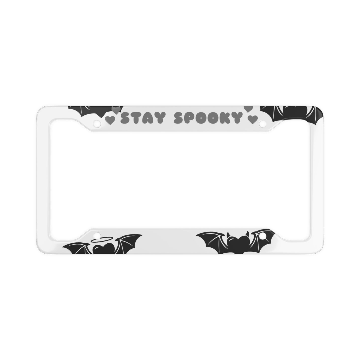 Stay Spooky Bats License Plate Frame Cover Black and White Angel and Devil Bats BabeDriven