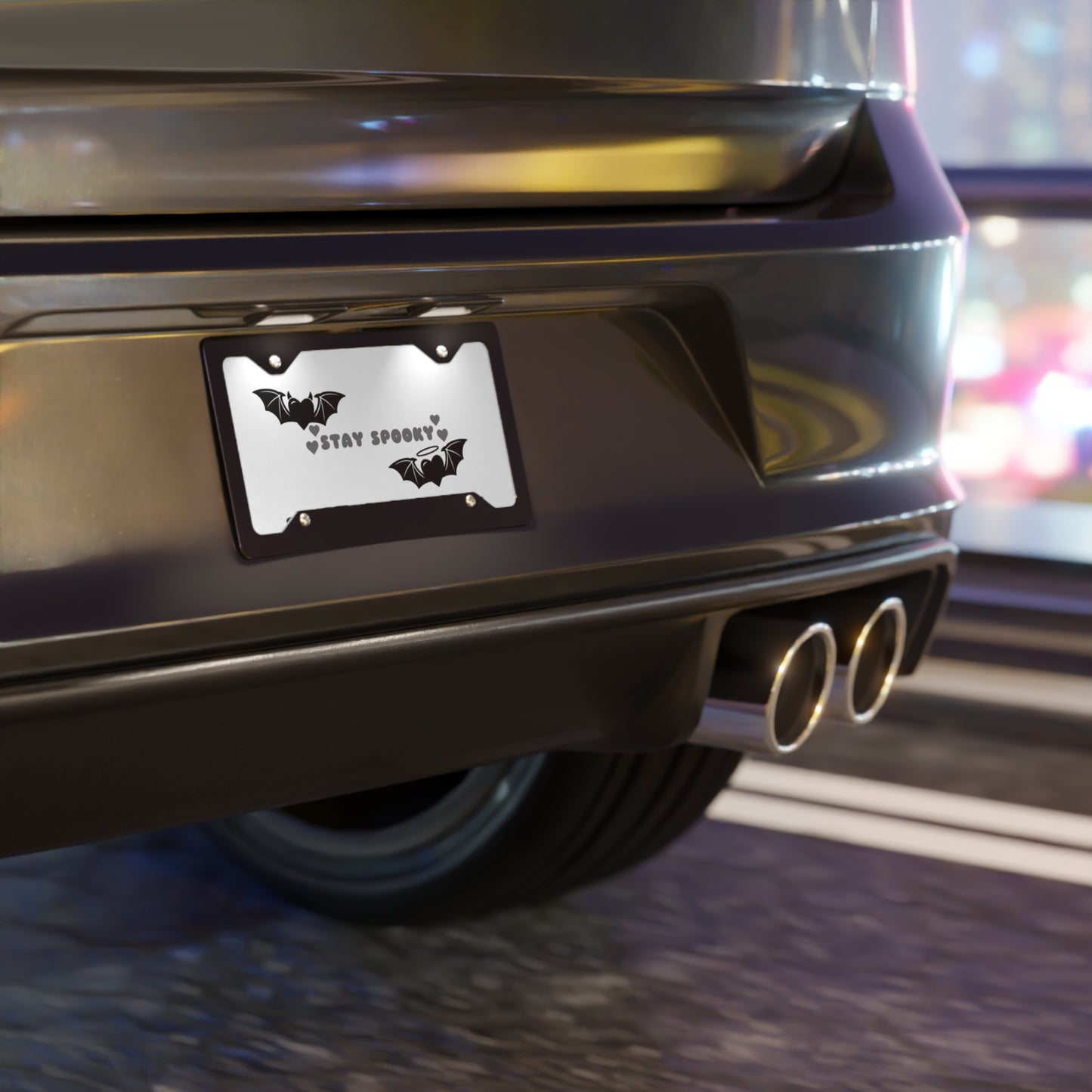 Stay Spooky Gothic License Plate Replacement / Black and White Angel and Devil Bats BabeDriven Car Boutique Accessories