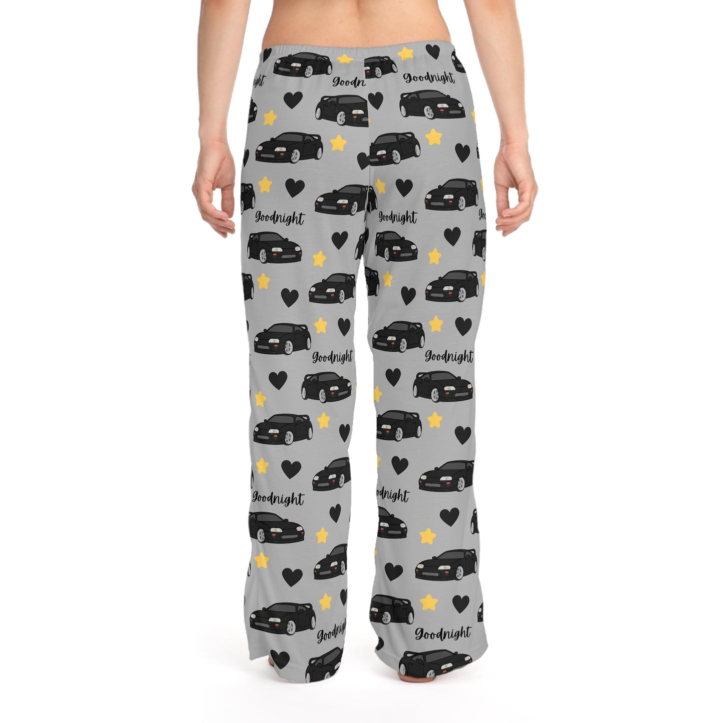 Mk4 Goodnight Black Toyota Supra Pj Stars Hearts Car Printed Grey Pants BabeDriven Women's Pajama Pants