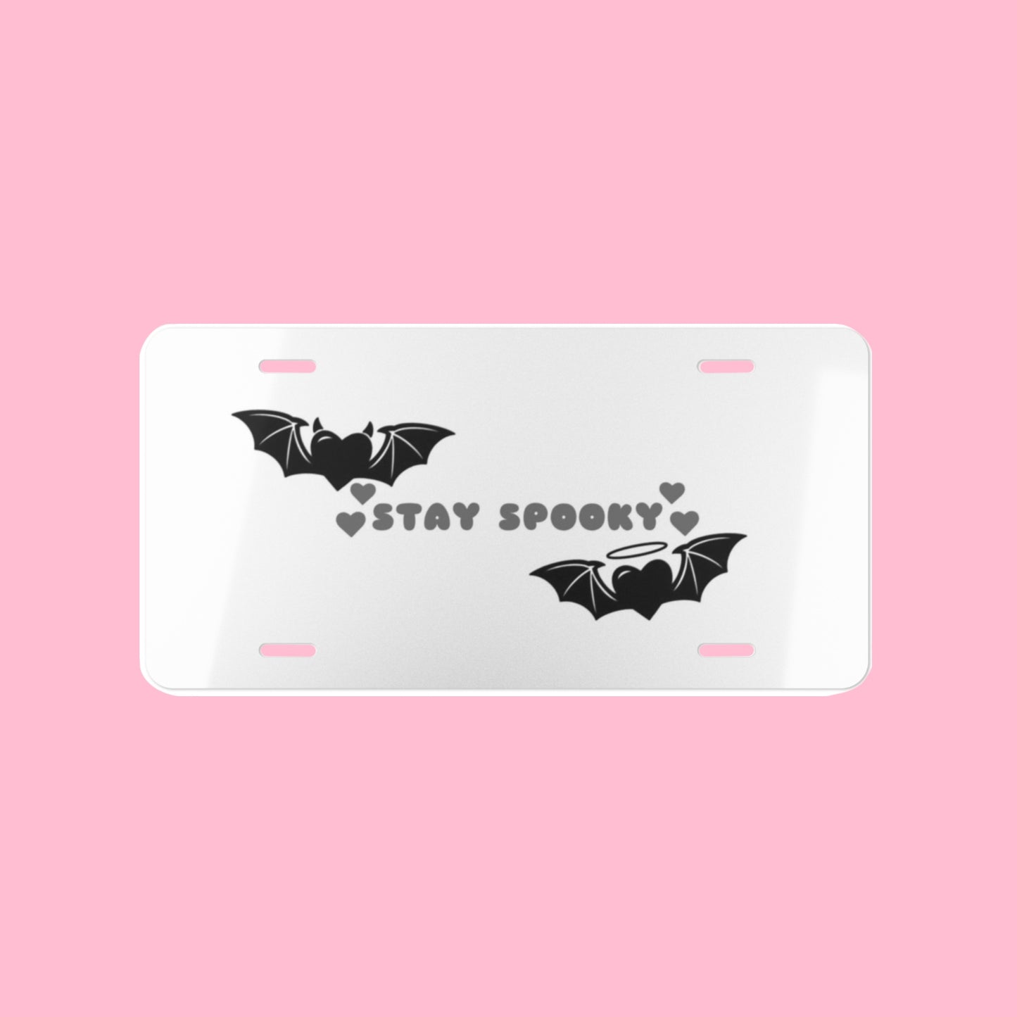 Stay Spooky Gothic License Plate Replacement / Black and White Angel and Devil Bats BabeDriven Car Boutique Accessories
