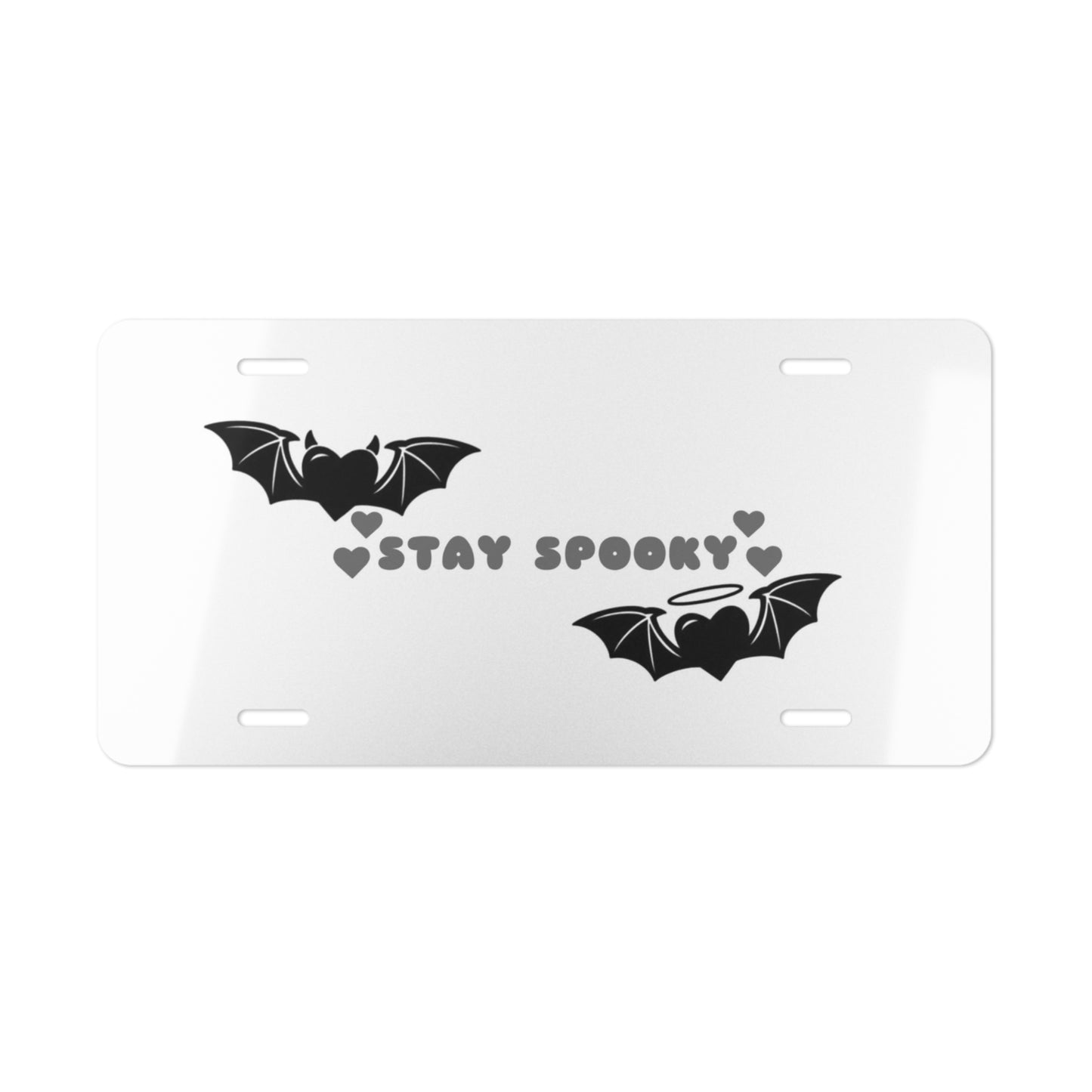 Stay Spooky Gothic License Plate Replacement / Black and White Angel and Devil Bats BabeDriven Car Boutique Accessories