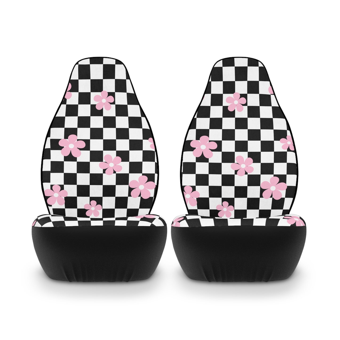 Daisy Checkered Board Car Seat Covers BabeDriven Polyester Pink Vehicle Interior Accessories