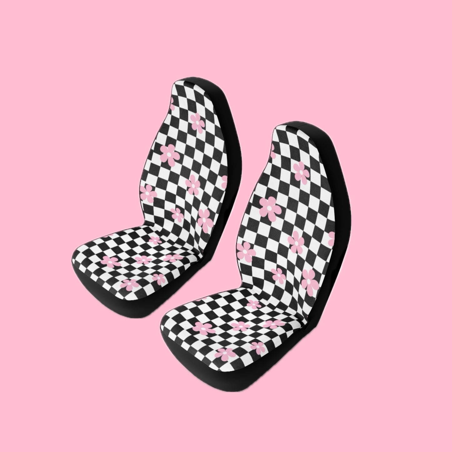 Daisy Checkered Board Car Seat Covers BabeDriven Polyester Pink Vehicle Interior Accessories