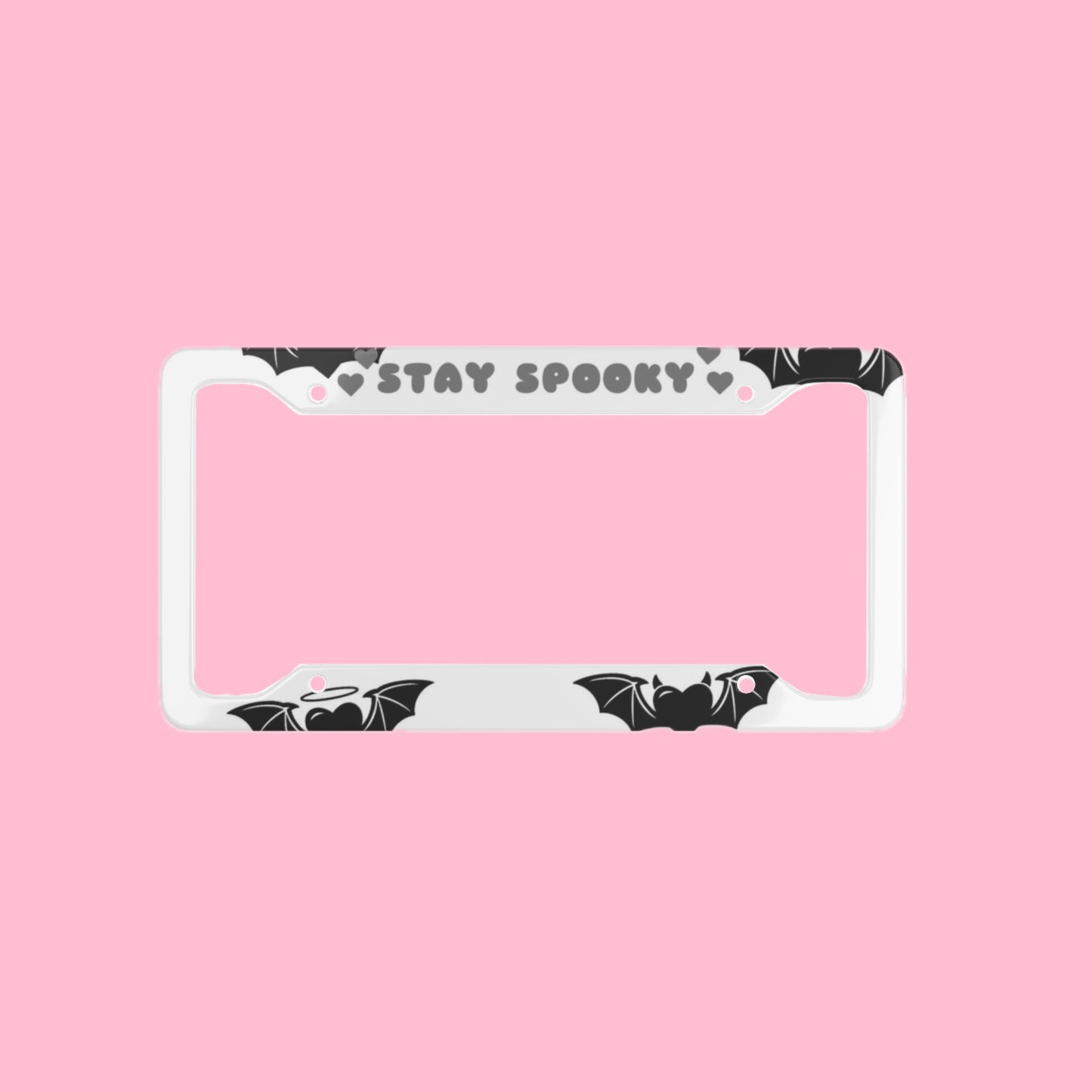 Stay Spooky Bats License Plate Frame Cover Black and White Angel and Devil Bats BabeDriven