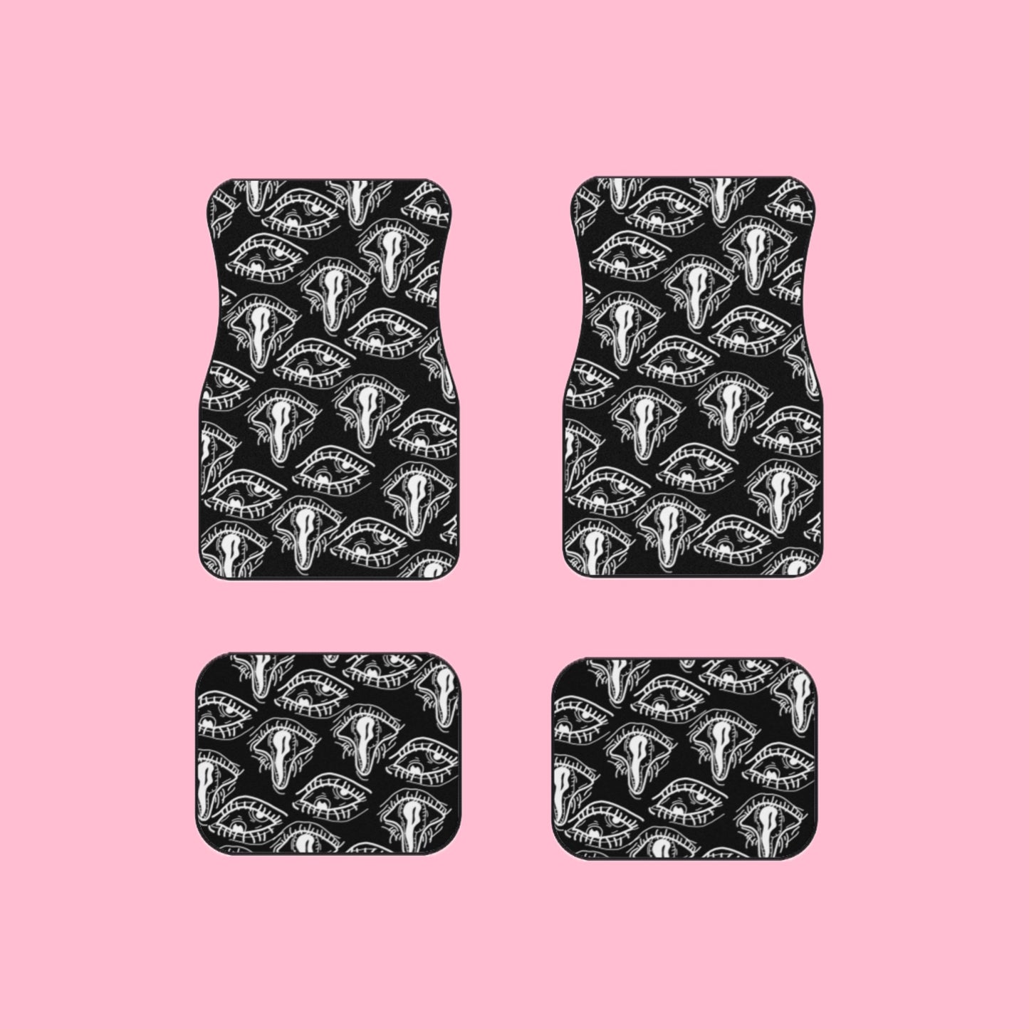 Droopy Eyes Car Floor Mats Set of 4 BabeDriven Black And White Trippy Eyes Vehicle Carpet Accessories