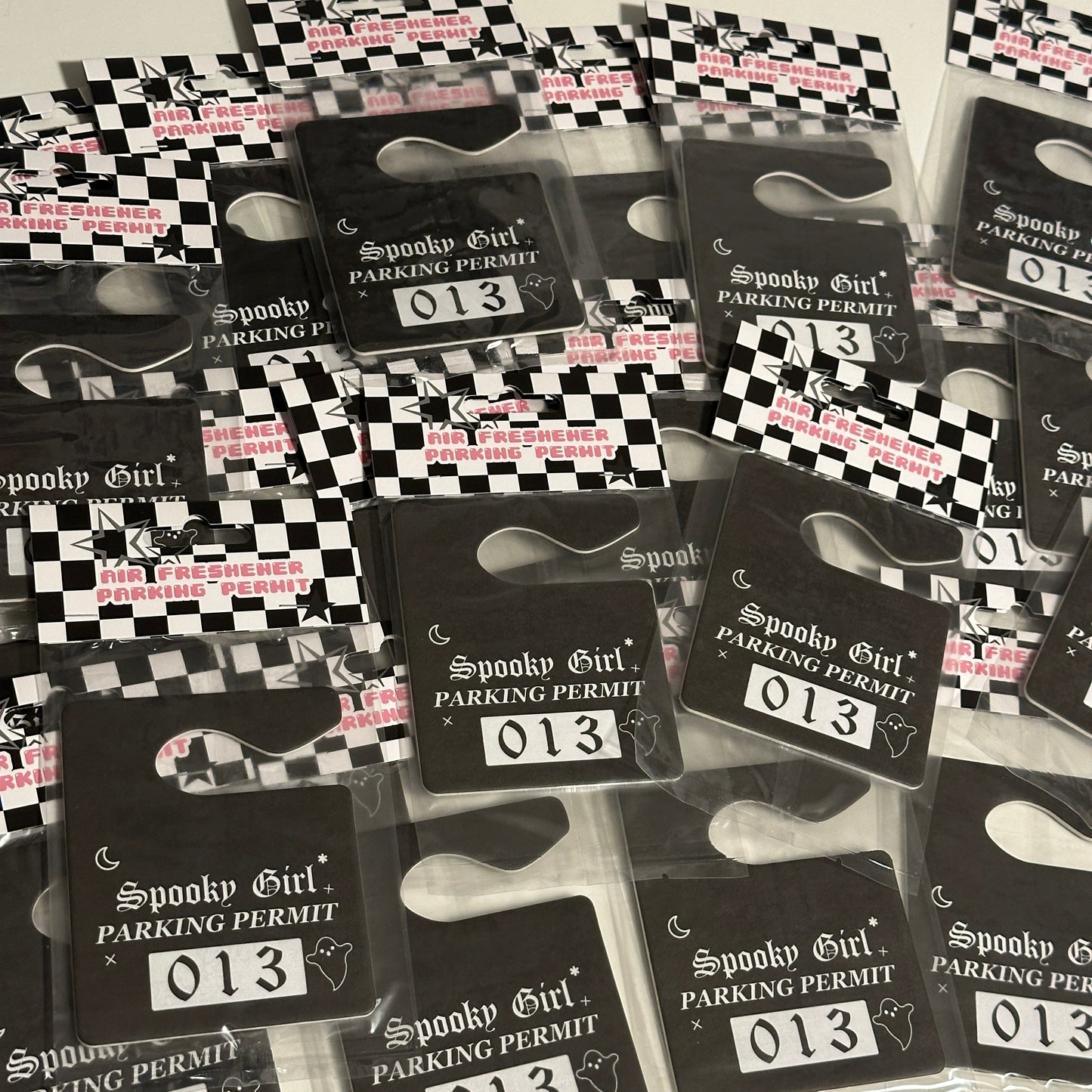 Spooky Girl 013 Parking Permit Air Freshener - Black Midnight Ice