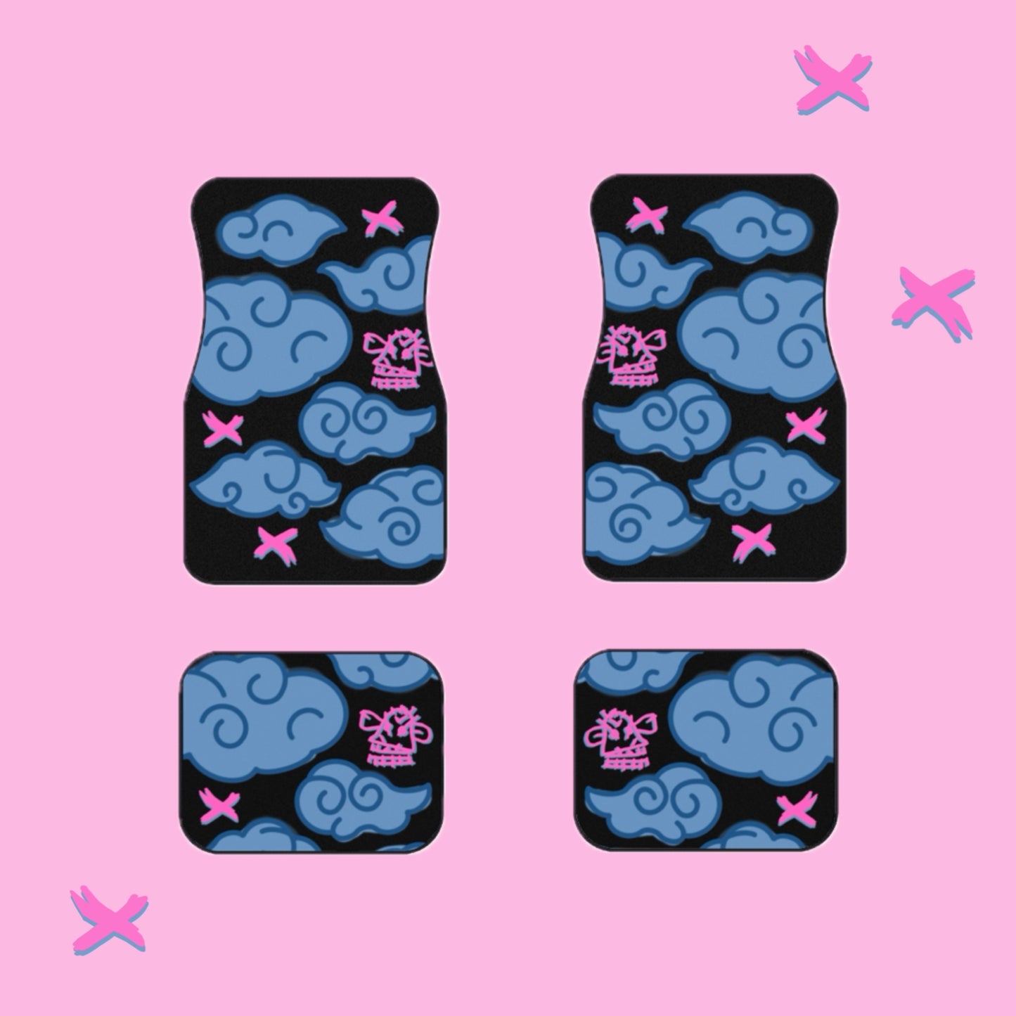 Anime Clouds Car Floor Mats Set of 4 Blue And Pink Graffiti Vehicle Carpet BabeDriven