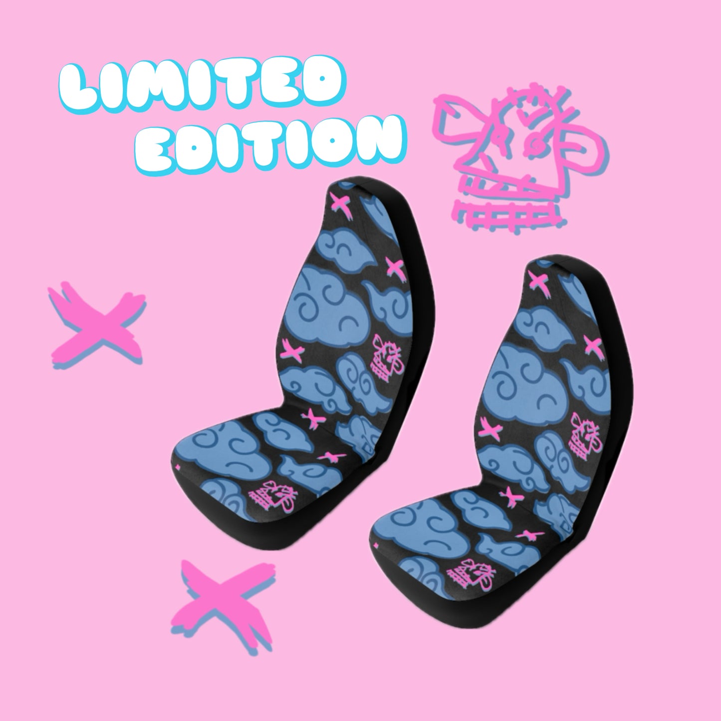 Anime Cryptic Clouds Car Seat Covers Blue And Pink Graffiti Polyester Vehicle Interior Accessories BabeDriven
