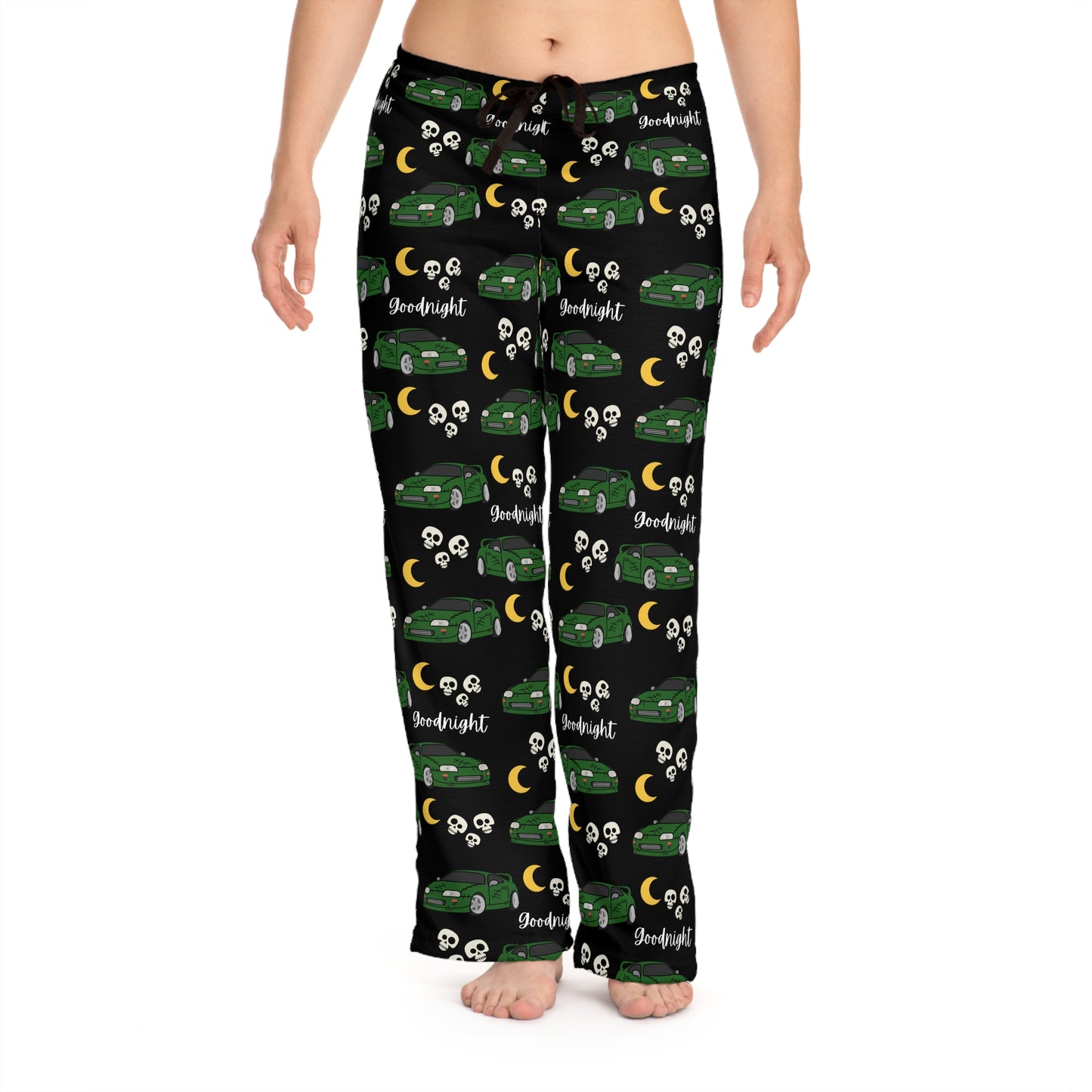 Goodnight Green Toyota Supra Mk4 Pj Skull Moon Printed Pants BabeDriven Women's Pajama Pants